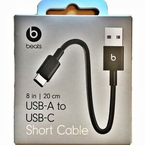 NWT Beats by Dre USB-A to USB-C Short Cable Black 8 in 20 cm
